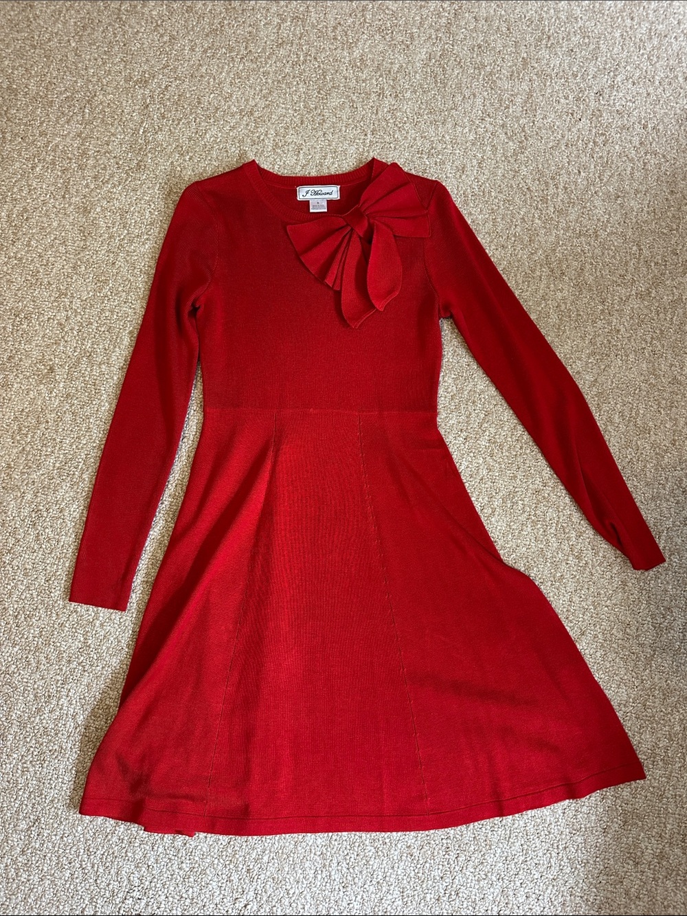 Unknown Brand Red Long-Sleeve Bow Fit & Flare Dress